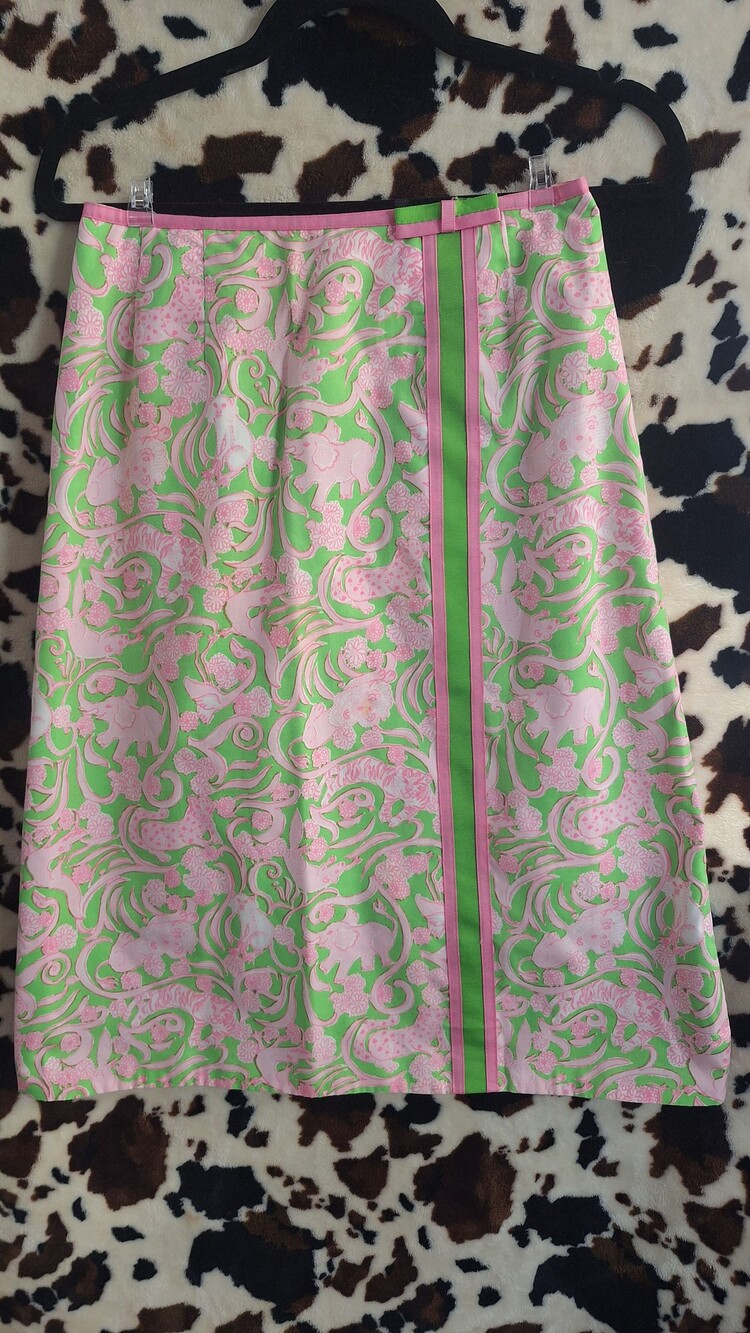 Vintage Lilly Pulitzer Pink Green Safari Skirt sz 10